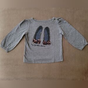 Gap Girl Gray Leopard Bows Flats Long Sleeve Shirt Size 18-24 Months